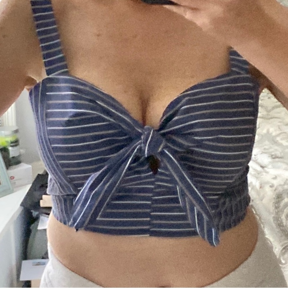 Striped Crop Top with Bow Tie Front